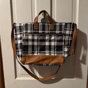 Thirty-One Black and White Tartan Tote
